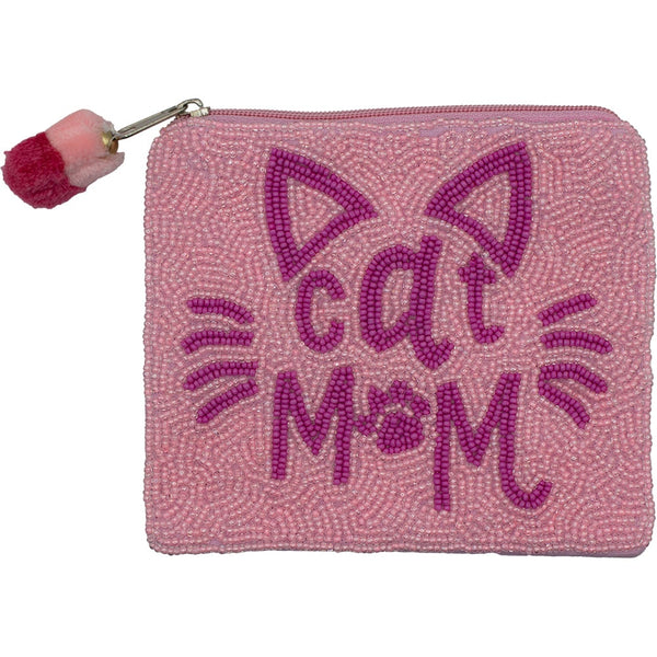 Cat Mom Beaded Coin Purse