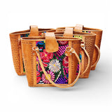 Leather Embroidered Structured Tote Bag
