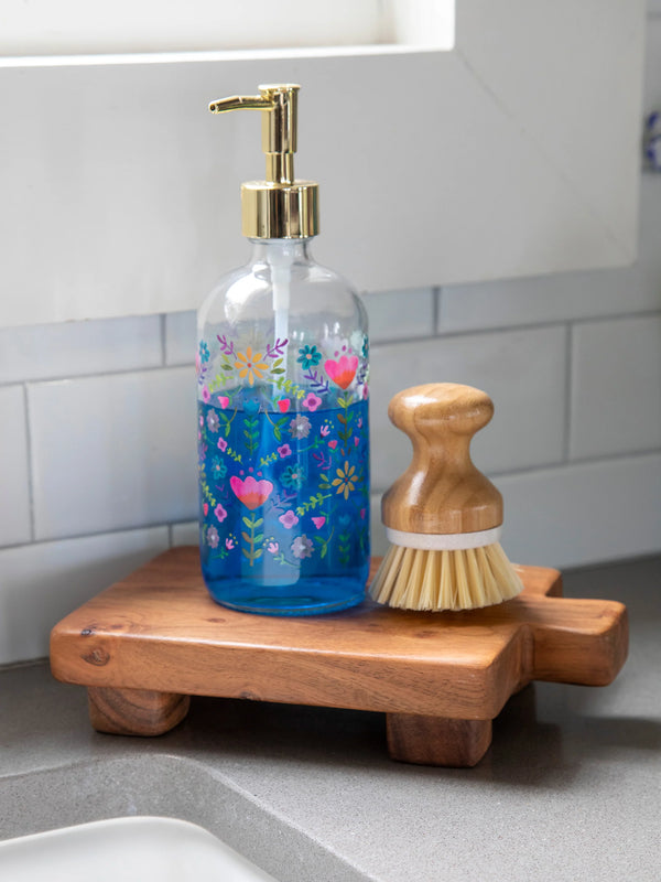 Glass Soap Dispenser - Floral Border