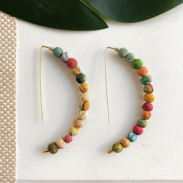Kantha Linear Arc Earrings