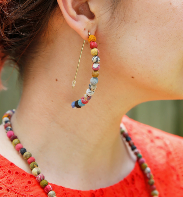 Kantha Linear Arc Earrings