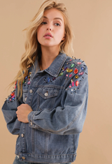 Rainbow Jeweled Embellished Jean Jacket