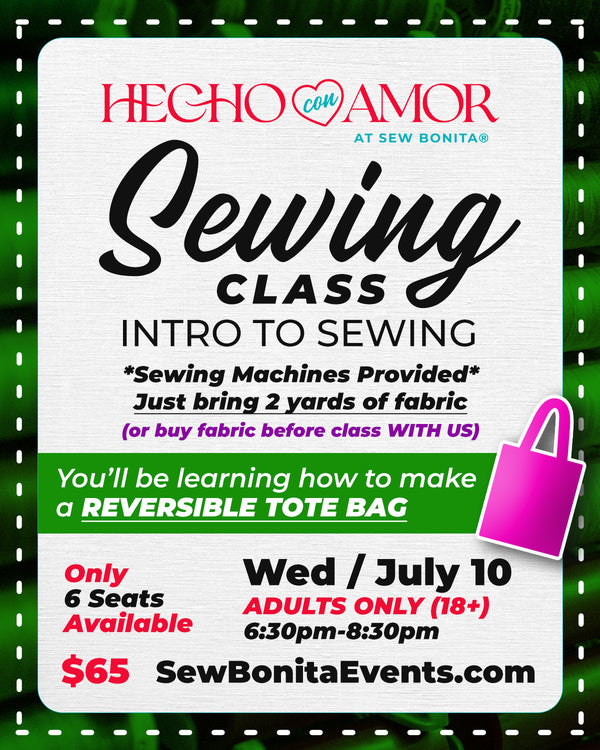 July 10th / Adult Intro to Sewing Class (Tote Bag)