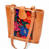 Leather Embroidered Structured Tote Bag