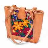 Leather Embroidered Structured Tote Bag
