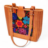 Leather Embroidered Structured Tote Bag