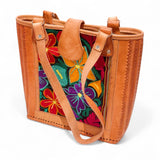 Leather Embroidered Structured Tote Bag
