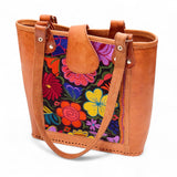 Leather Embroidered Structured Tote Bag