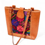Leather Embroidered Structured Tote Bag