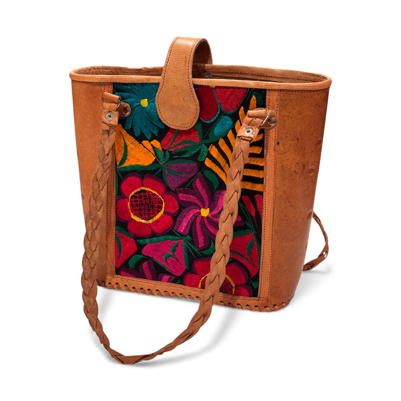 Leather Embroidered Structured Tote Bag