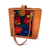 Leather Embroidered Structured Tote Bag