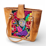 Leather Embroidered Structured Tote Bag