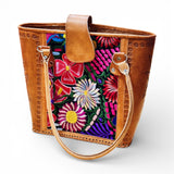 Leather Embroidered Structured Tote Bag