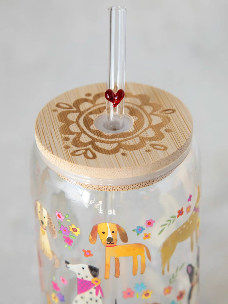 Dog Glass Tumbler With Lid & Straw at Sew Bonita in Corpus Christi, TX.