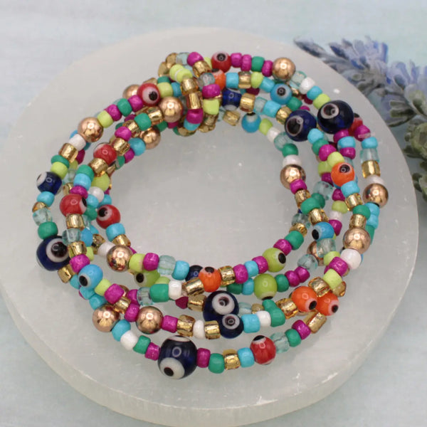 Look Around Multi Eye Bead Stretch Bracelet