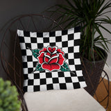 Traditional Rose Checkered Pattern Pillow