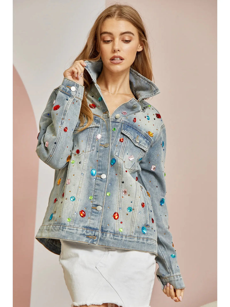 Denim Jacket with Colorful Gems