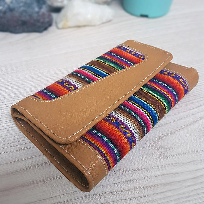 Tribal Striped Peruvian Leather Trifold Wallet
