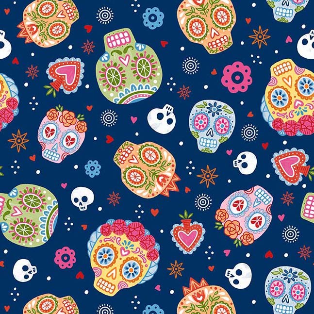 F2076 Decorative Skulls - Navy