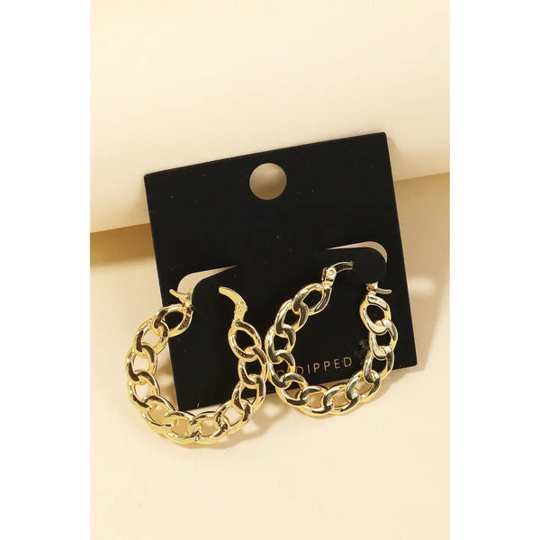 Gold Dipped Flat Chain Link Hoop Earrings at Sew Bonita in Corpus Christi, TX.