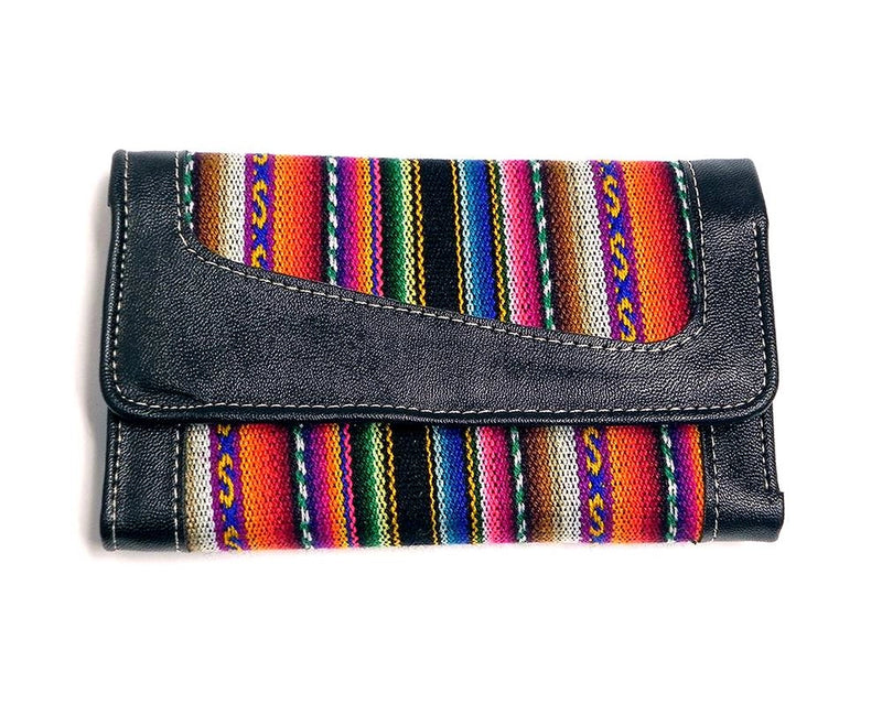 Tribal Striped Peruvian Leather Trifold Wallet