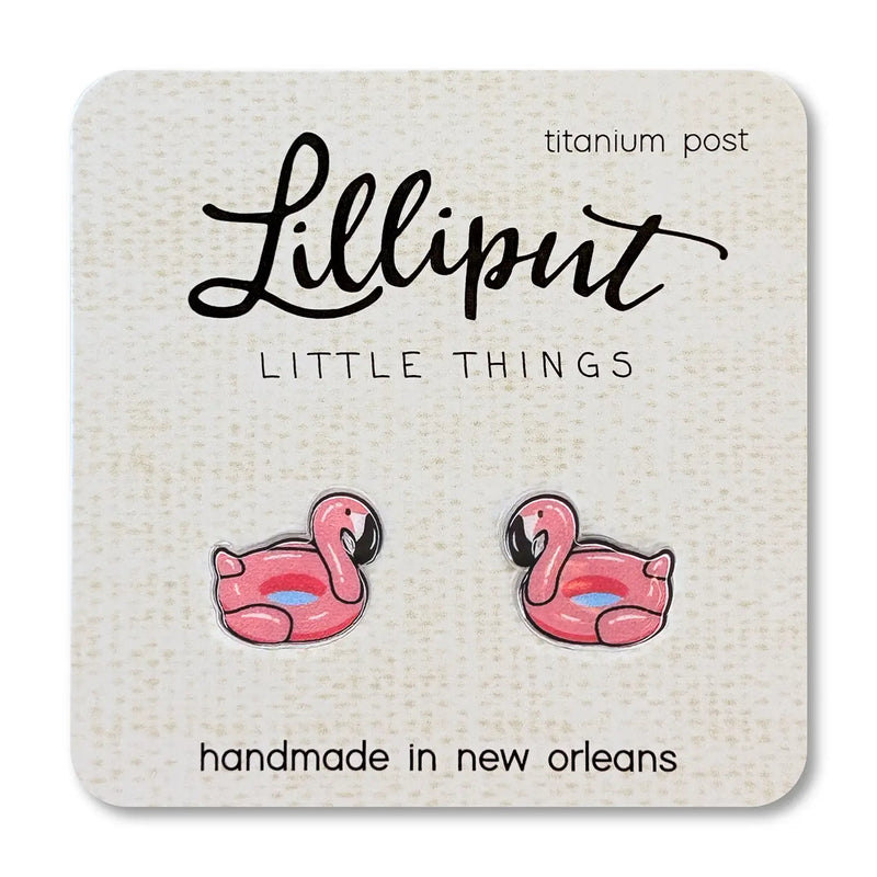 Flamingo Pool Floaty Stud Earrings