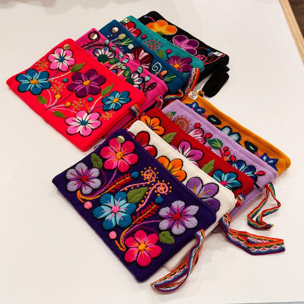 Embroidered Wool Zip Pouch