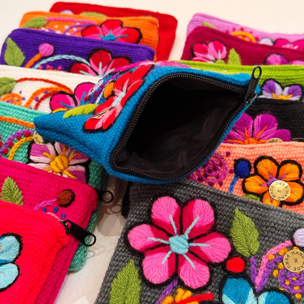 Small Embroidered Wool Coin Purse