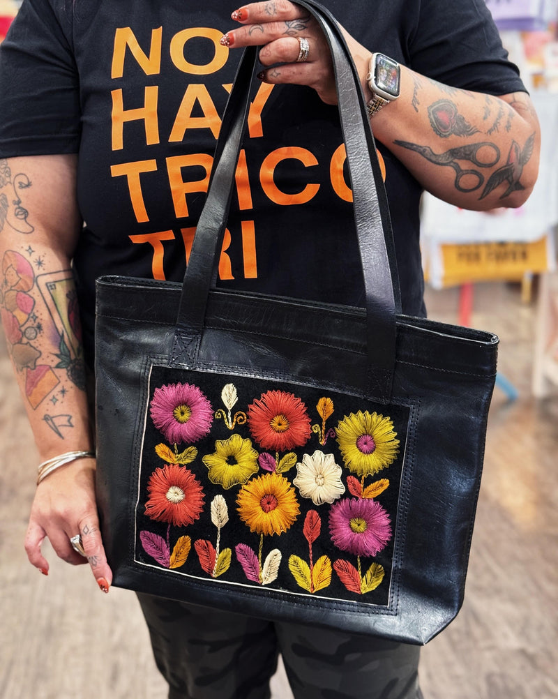 Black Leather Embroidered Tote at Sew Bonita in Corpus Christi, TX.