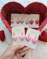White on Red Talavera Heart Earrings