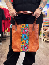 Leather Embroidered Centered Tote