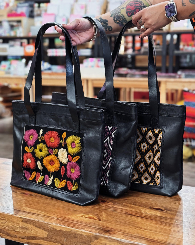 Black Leather Embroidered Tote at Sew Bonita in Corpus Christi, TX.