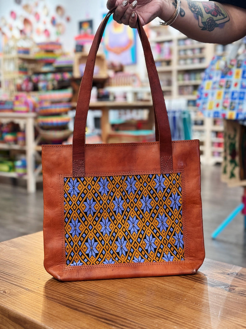 Leather Embroidered Tote