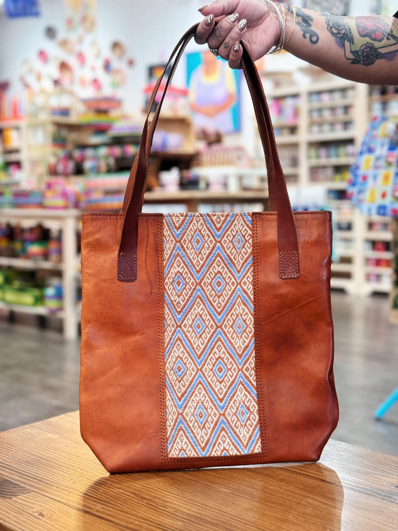 Leather Embroidered Centered Tote