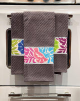 Sew Bonita Gray Floral Appliqué Kitchen Towel