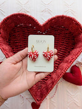 White on Red Talavera Heart Earrings