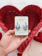 White & Blue Talavera Heart Earrings