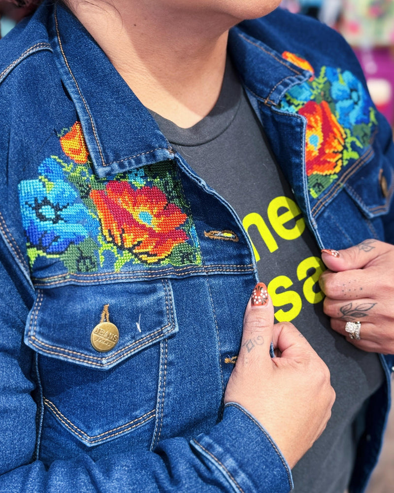 Floral Embroidered Jean Jacket at Sew Bonita in Corpus Christi, TX.