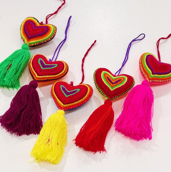 Rainbow Embroidered Heart Pom