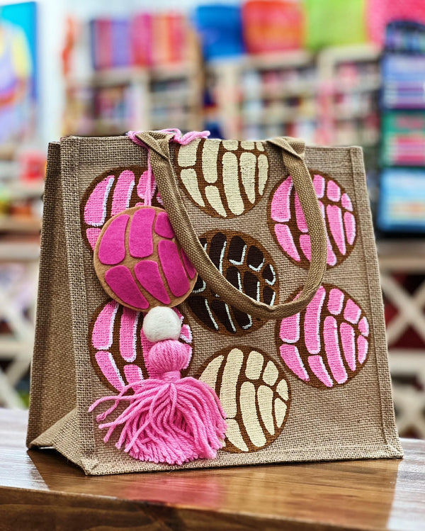 Burlap Concha Tote Bags