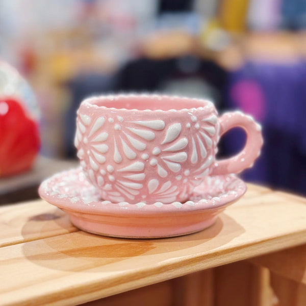 Light Pink Espresso Talavera Mug w/Saucer
