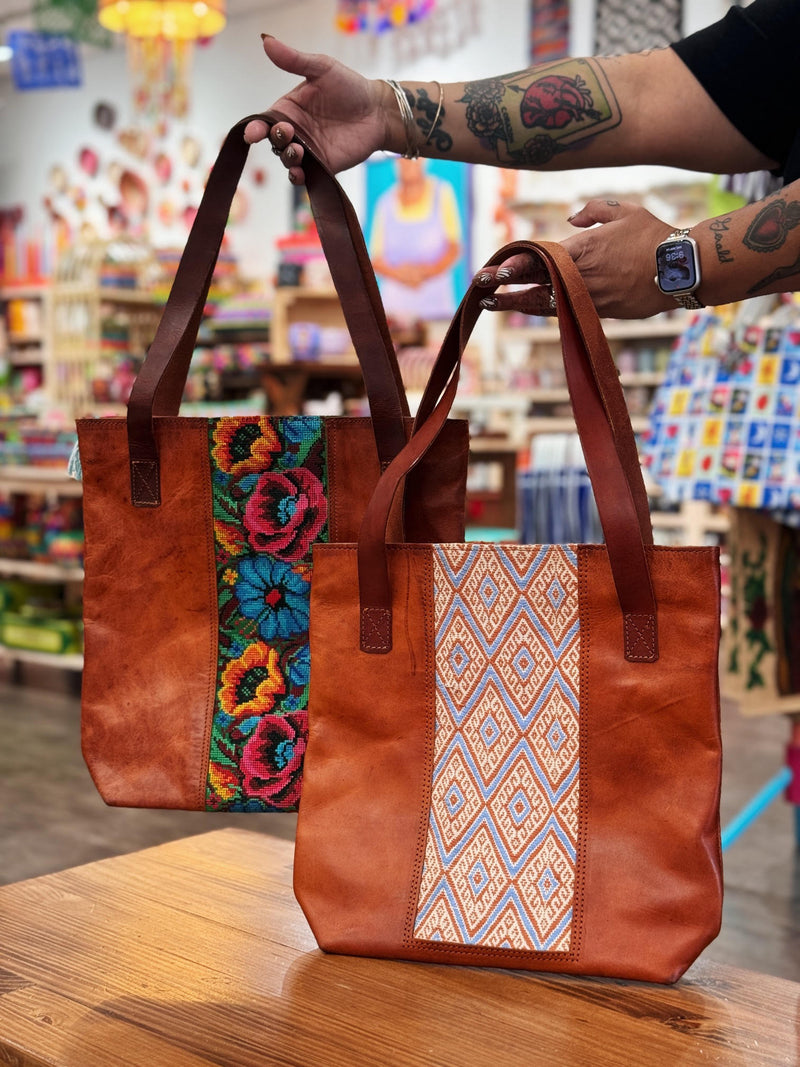 Leather Embroidered Centered Tote