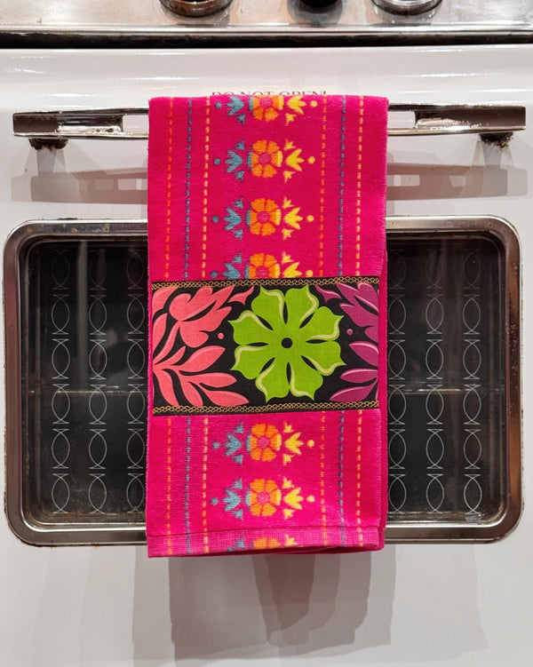 Sew Bonita Pink Floral Appliqué Kitchen Towel