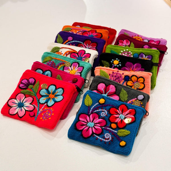 Small Embroidered Wool Coin Purse