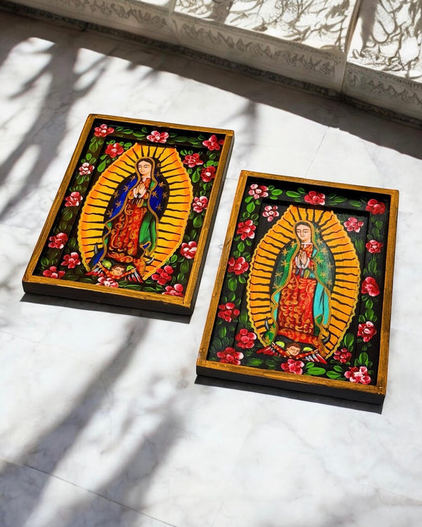 Wooden Virgen de Guadalupe Painted Art