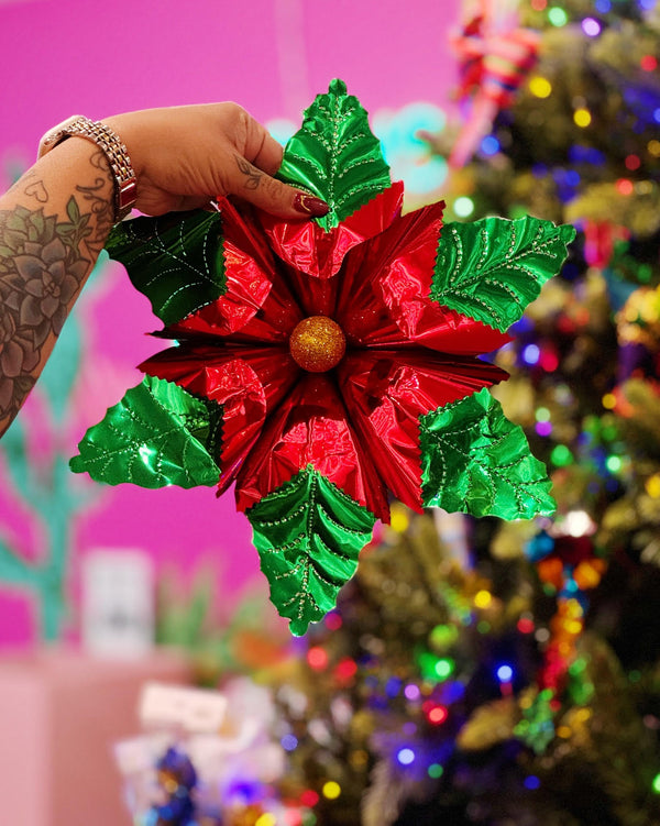 Large Metallic Poinsettia Ornaments