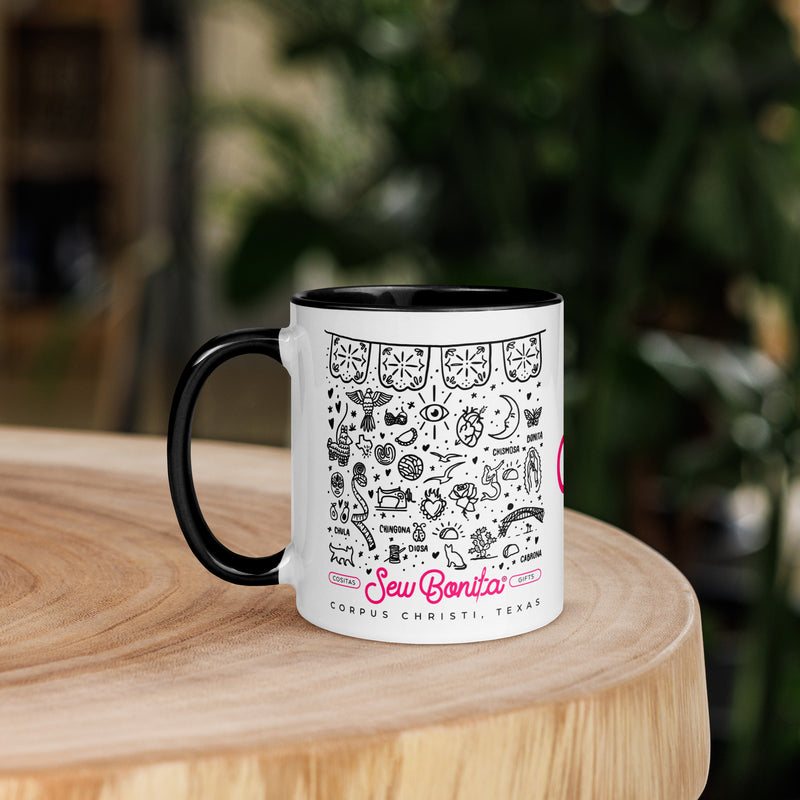 sew bonita mural cumbias compras chisme coffee mug